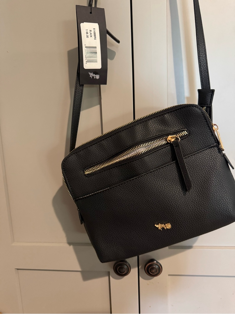 Micheal & Juliana Black Pebbled Crossbody with Gold Hardware
